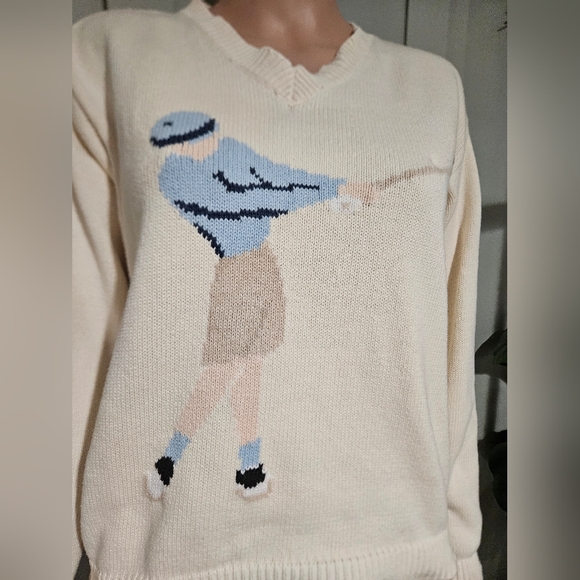 Vintage Liz Claiborne Liz Golf Sweater – Cotton Golf Graphic Sweater – Size M - Picture 5 of 16
